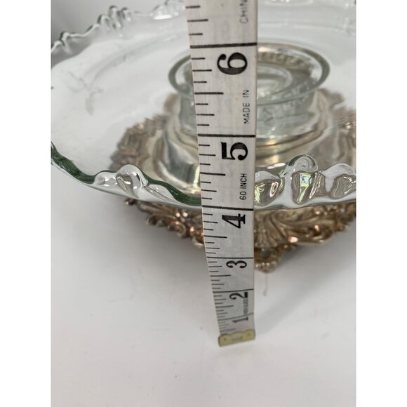 VTG Crown Hallmark Silverplate Lazy Susan 6988 Farmhouse Glass Cake Plate 12.5" - Picture 8 of 8